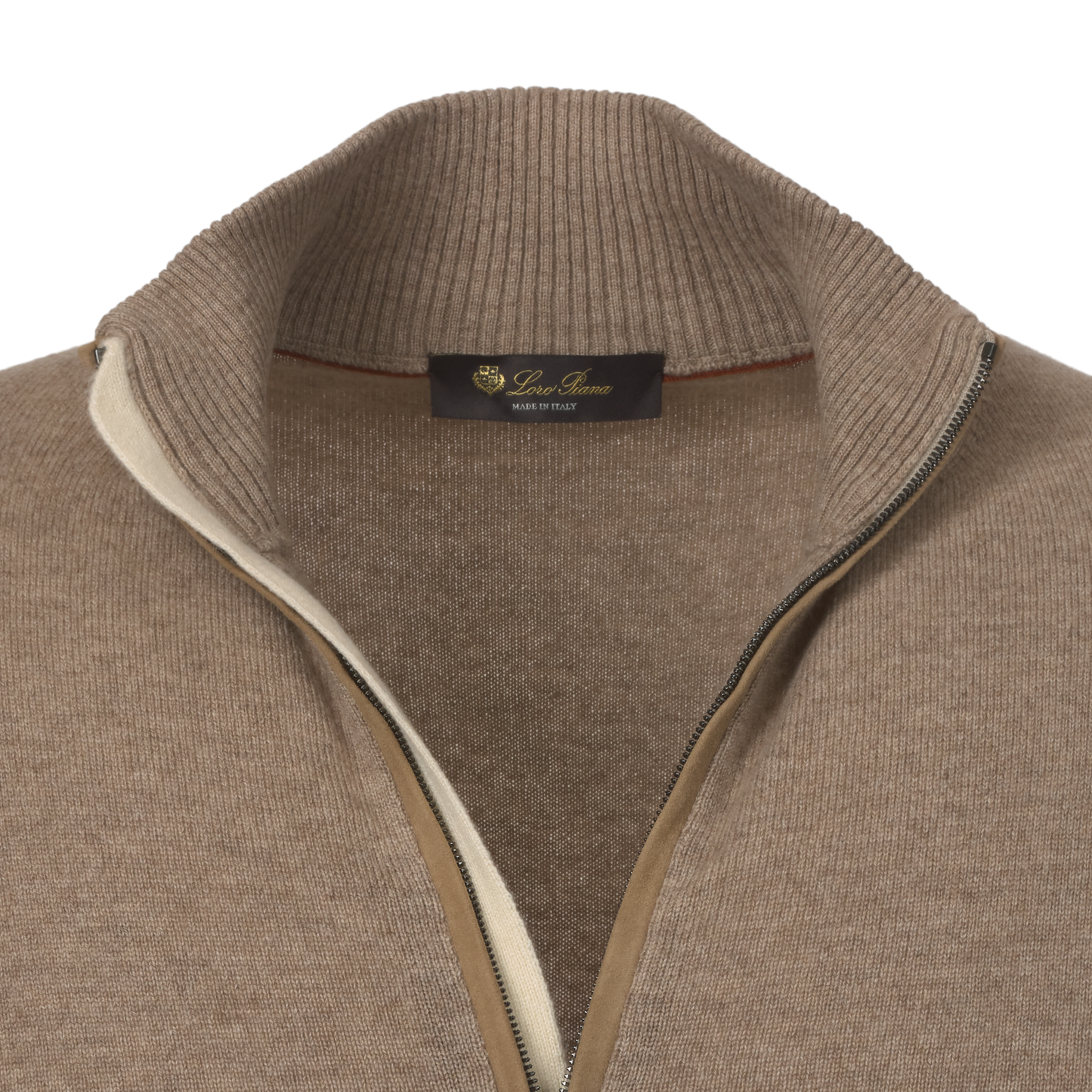 Cashmere Zip-Up Sweater in Light Brown