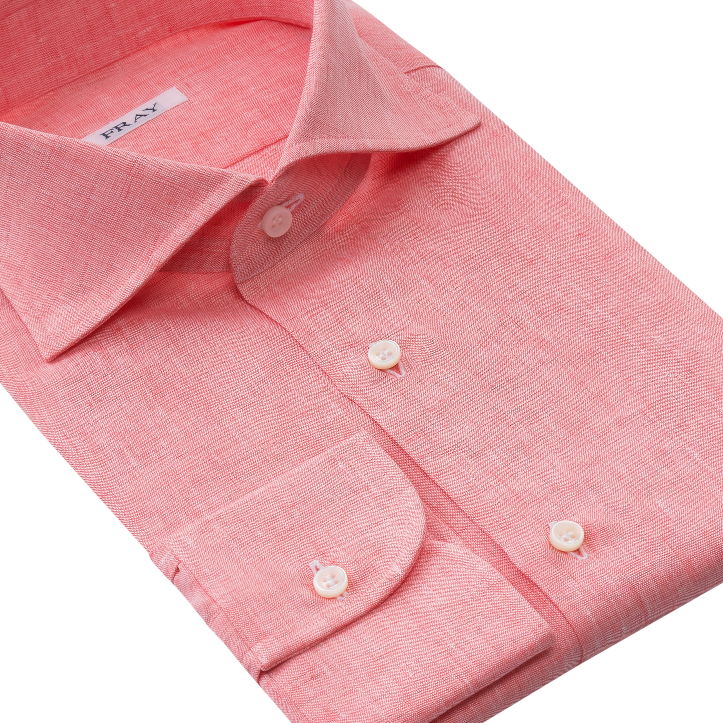 Fray Linen Shirt with Round French Cuff in Peach Orange - SARTALE