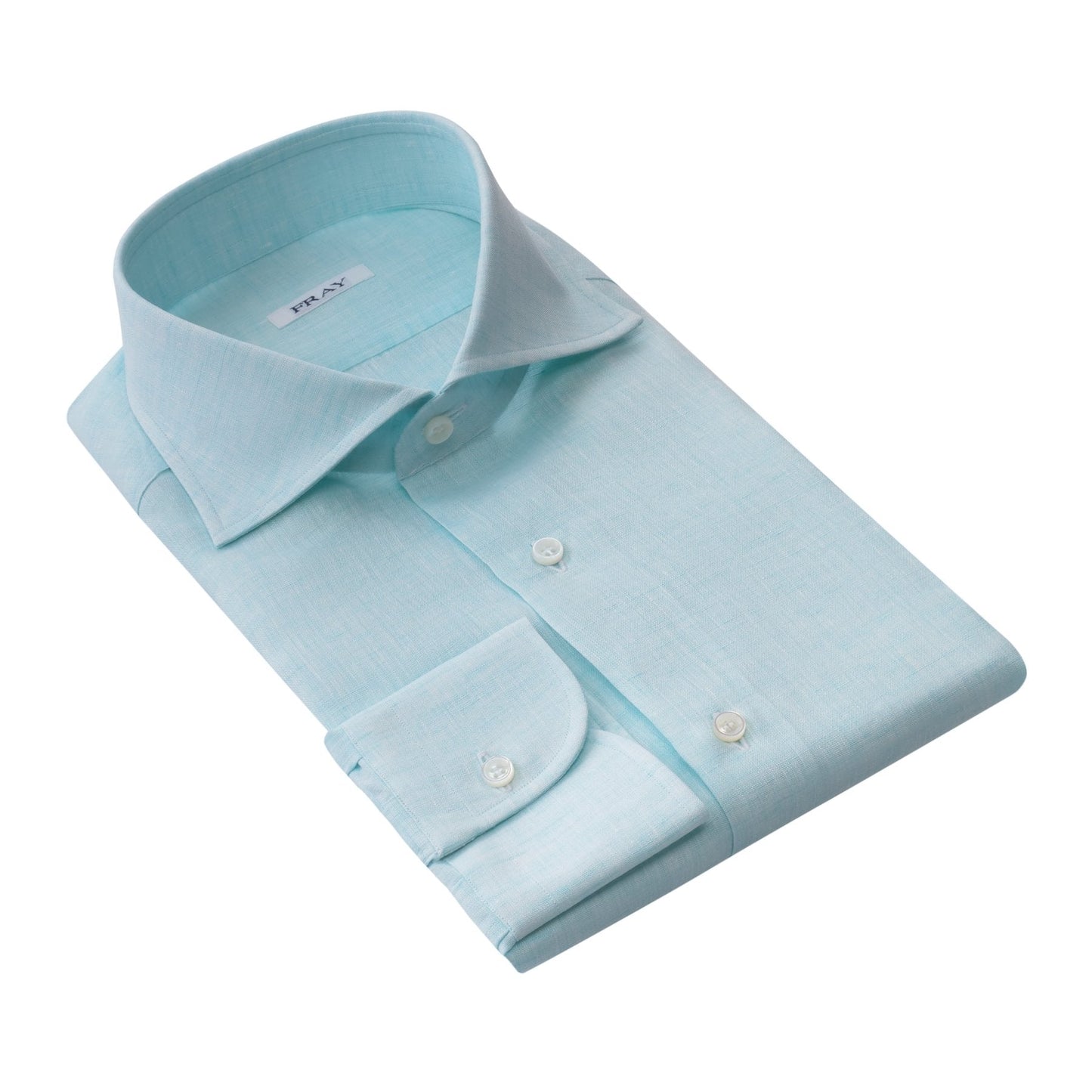 Fray Linen Shirt with Round French Cuff in Mint Green - SARTALE