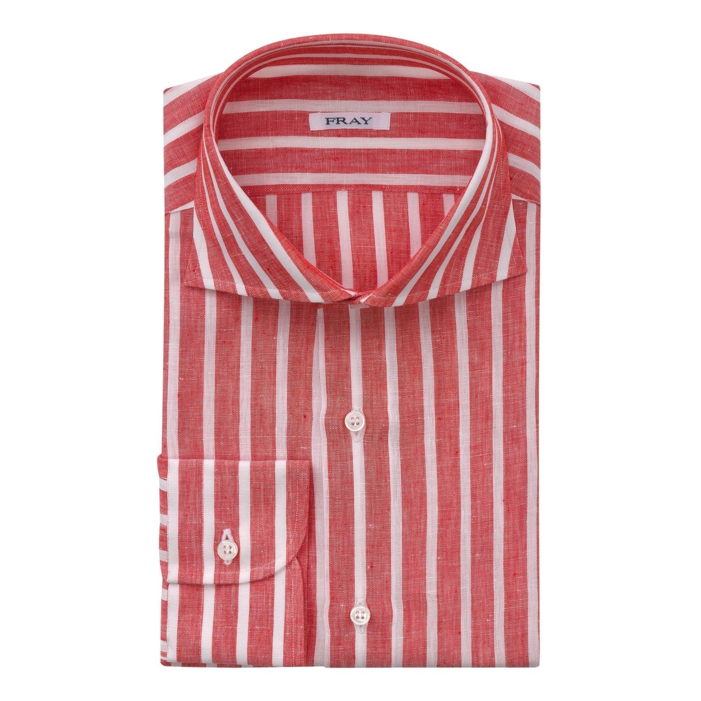 Fray Striped Linen Orange Shirt with Round French Cuff - SARTALE