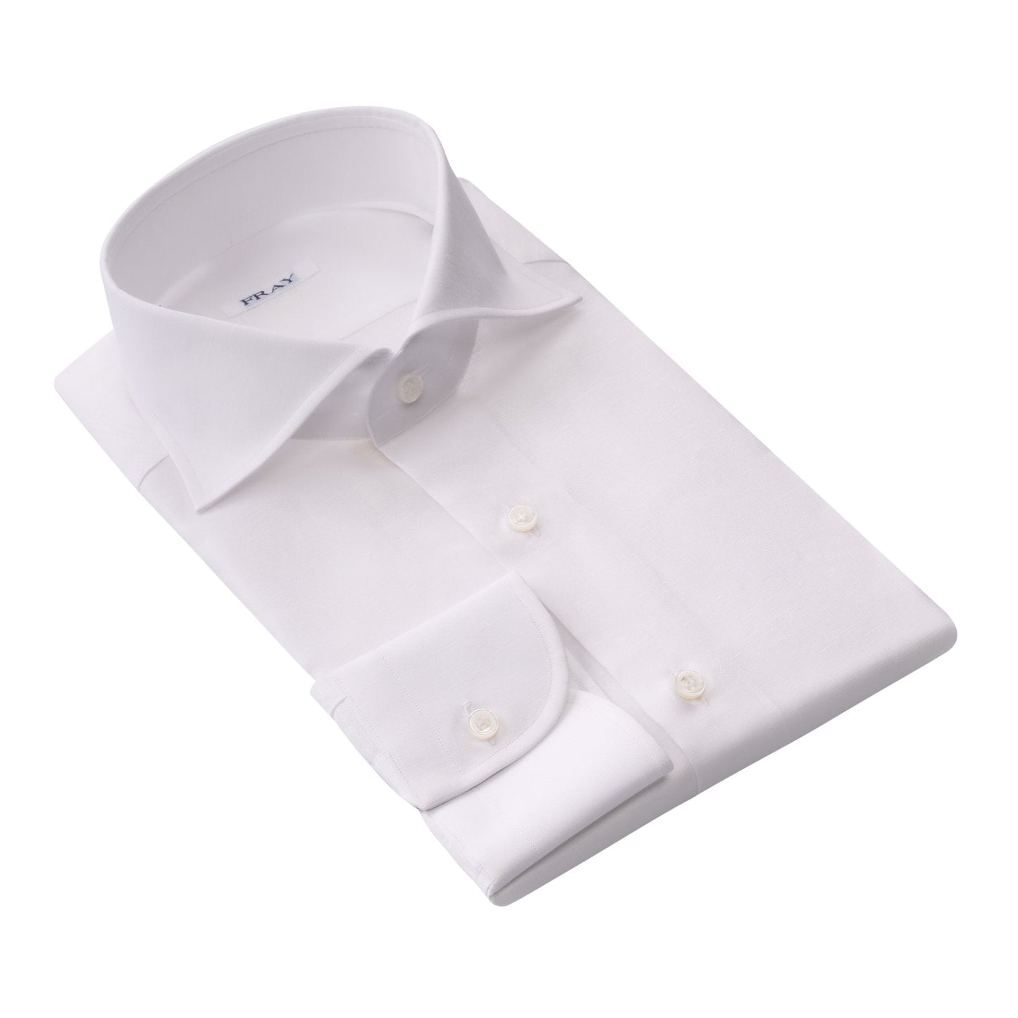 Fray Cotton and Linen-Blend White Shirt with Round French Cuff - SARTALE