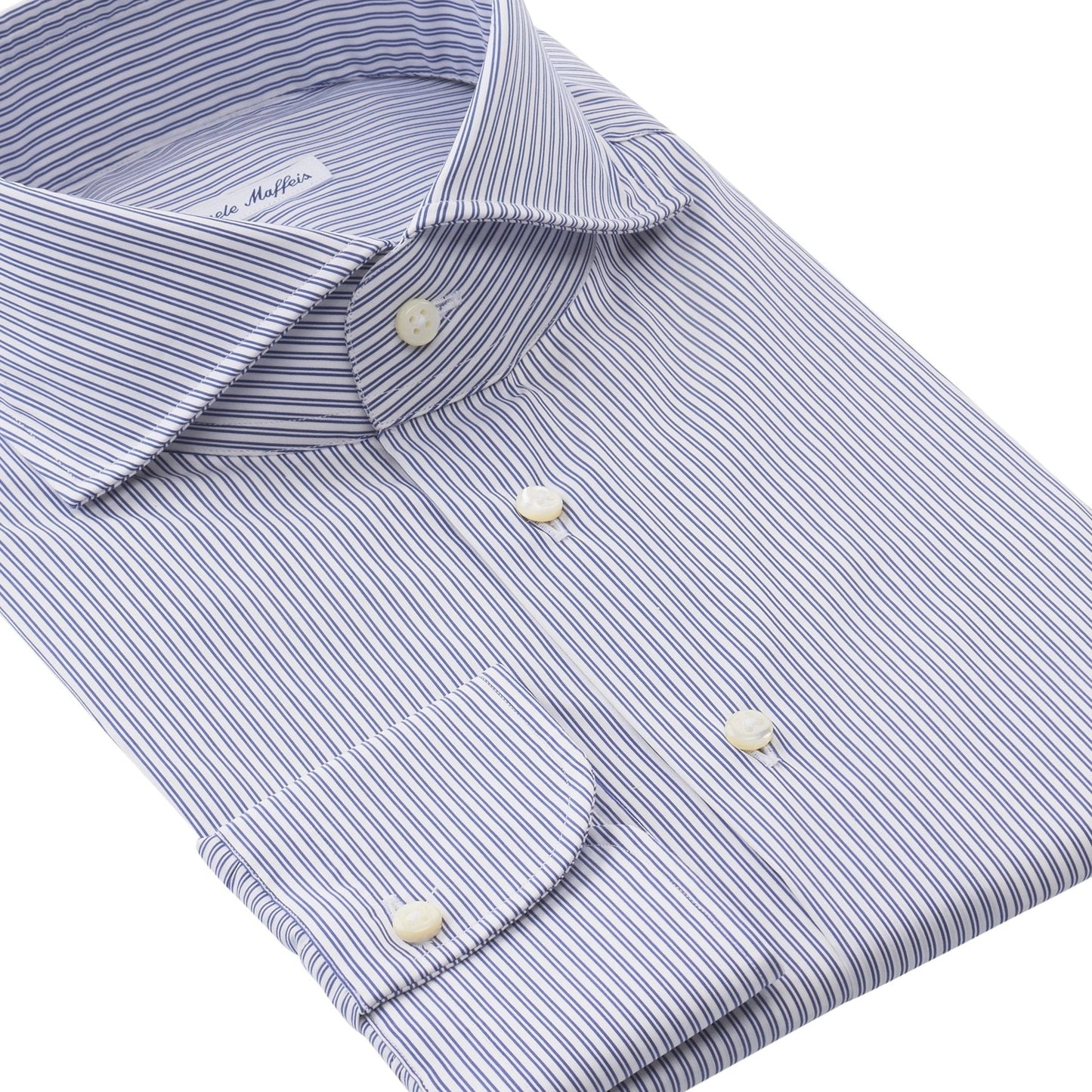 Emanuele Maffeis Double-Stripe Stretch-Cotton Blue Shirt with Shark Collar - SARTALE