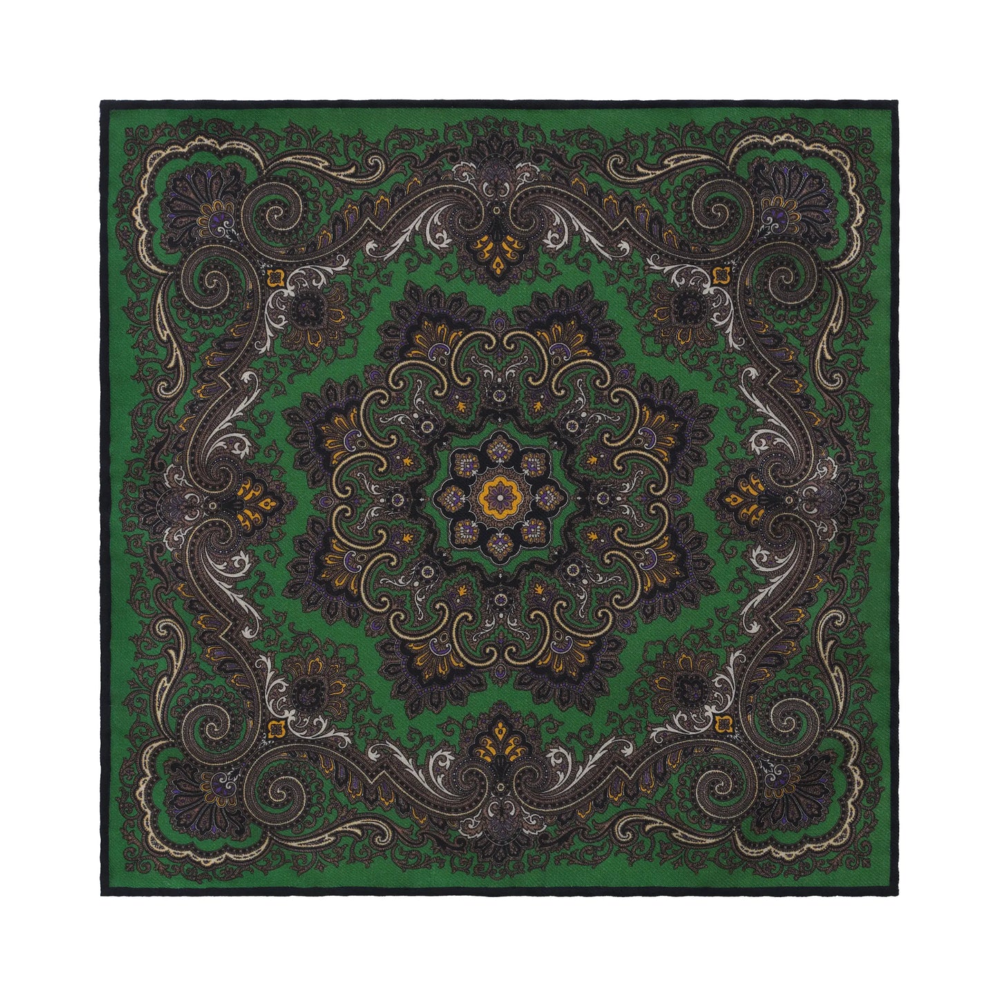 Paisley-Print Wool Pocket Square in Green