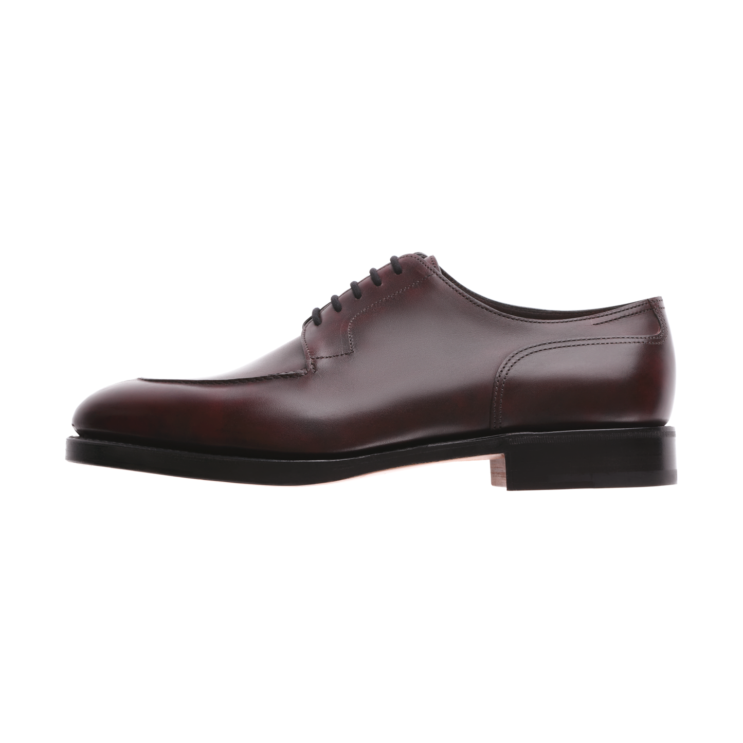 John Lobb "Harlyn" Five-Eyelet Leather Derby Shoes with Hand-Stitched Apron in Plum Red - SARTALE