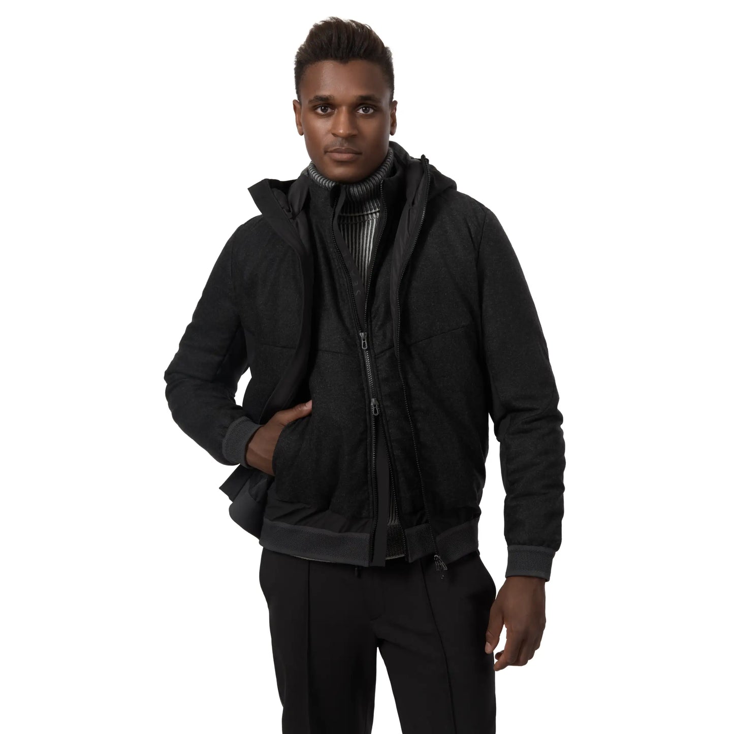 Insulated Flannel-Wool Hooded Ski Jacket
