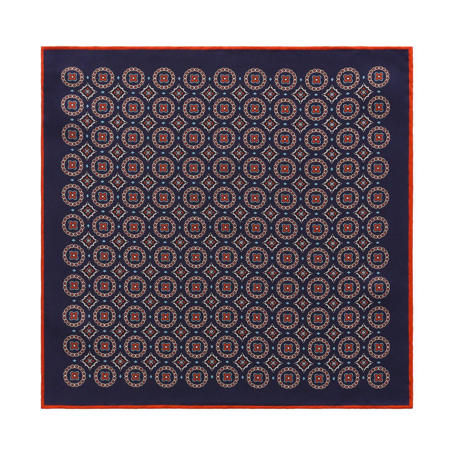 Printed Silk Pocket Square in Dark Blue
