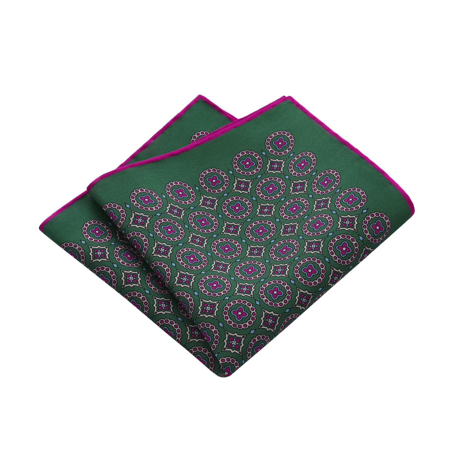Printed Silk Pocket Square in Green