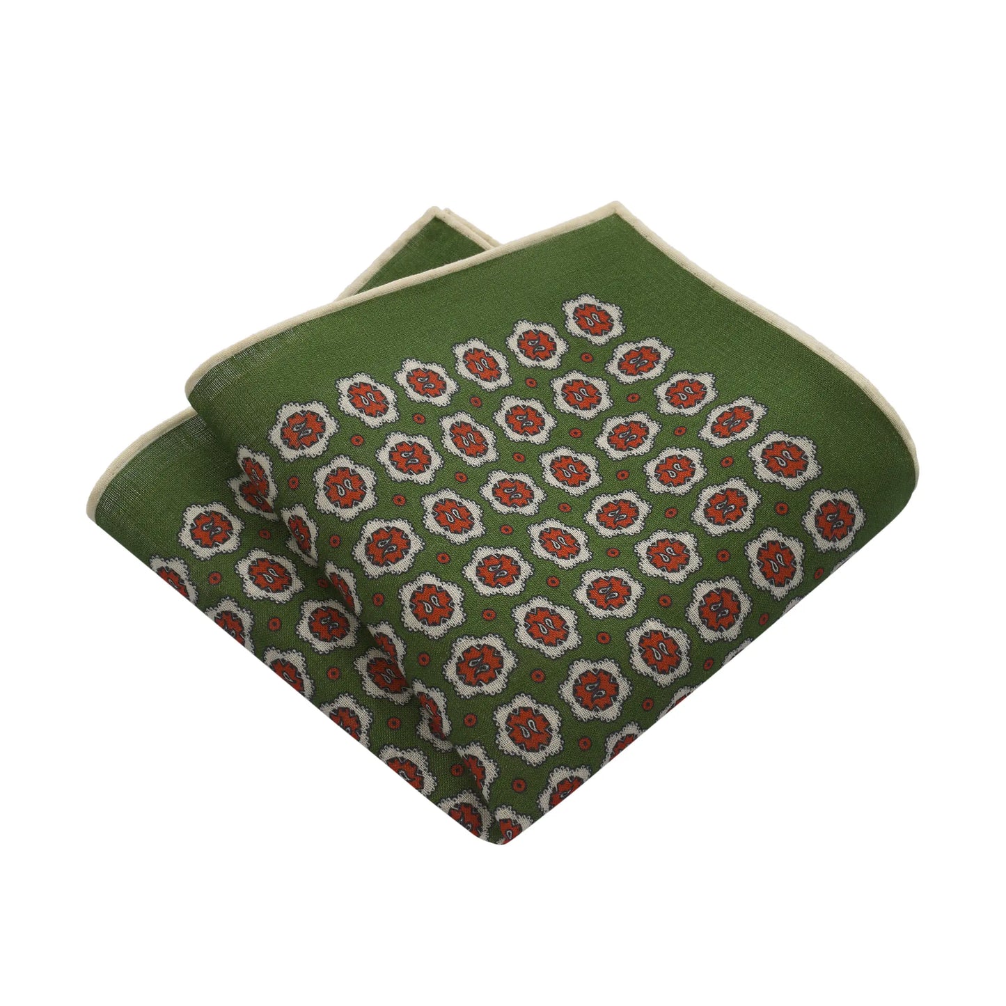 Printed Linen Pocket Square in Green