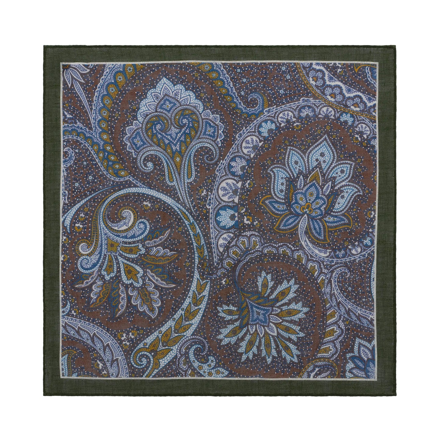 Printed Linen Pocket Square in Forest Green