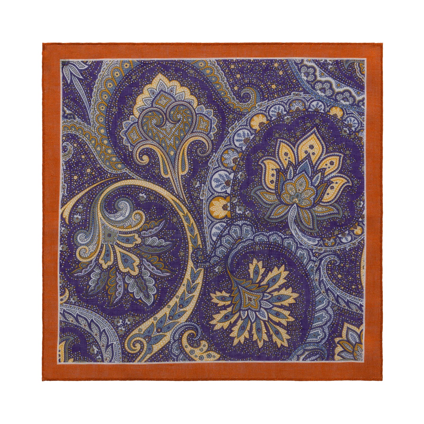 Printed Linen Pocket Square in Orange