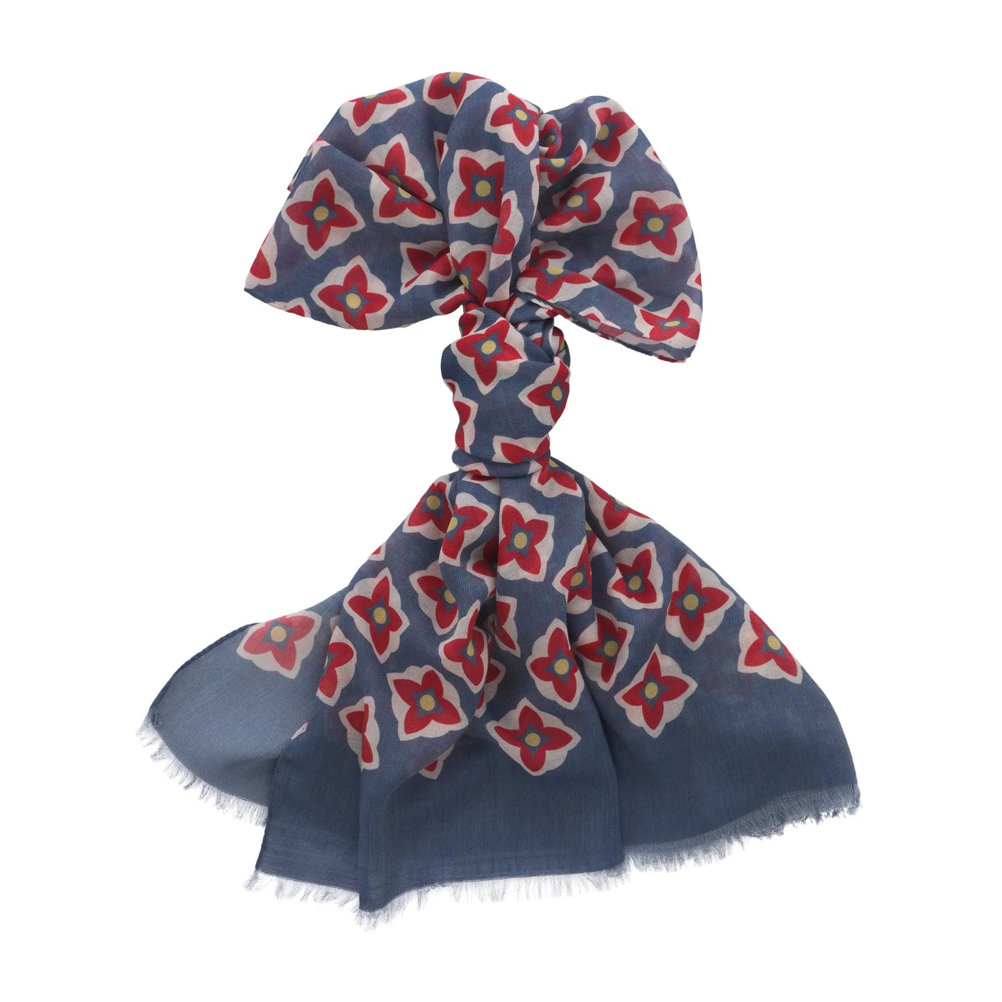 Printed Wool and Cotton Scarf in Blue
