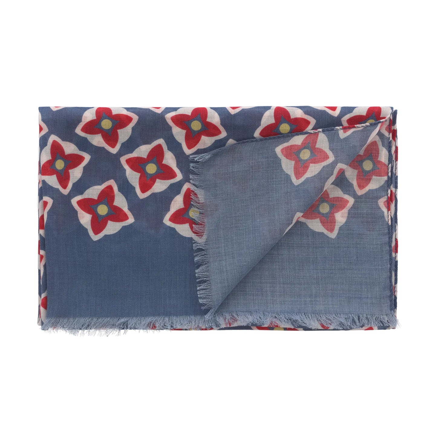 Printed Wool and Cotton Scarf in Blue