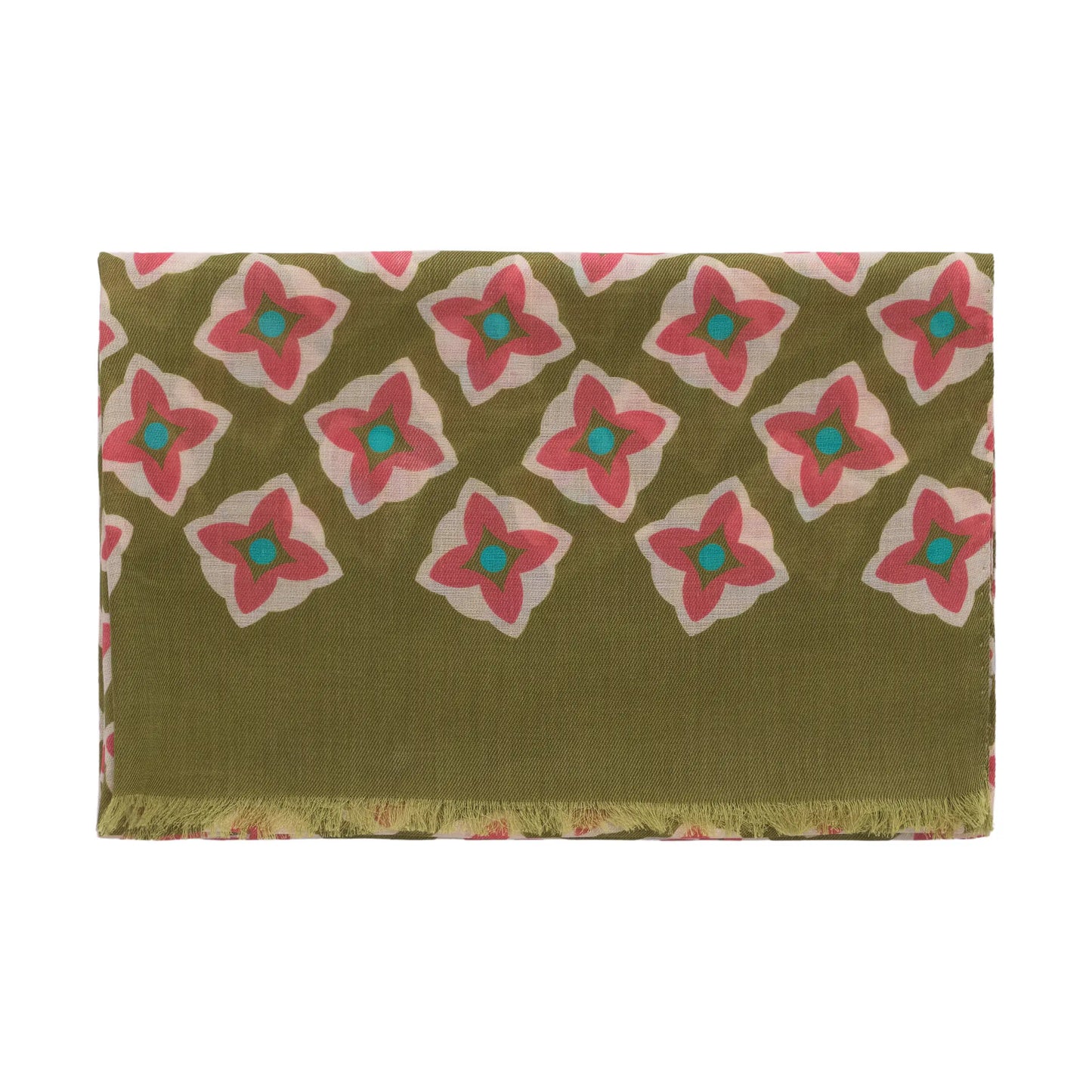 Printed Wool and Cotton Scarf in Green