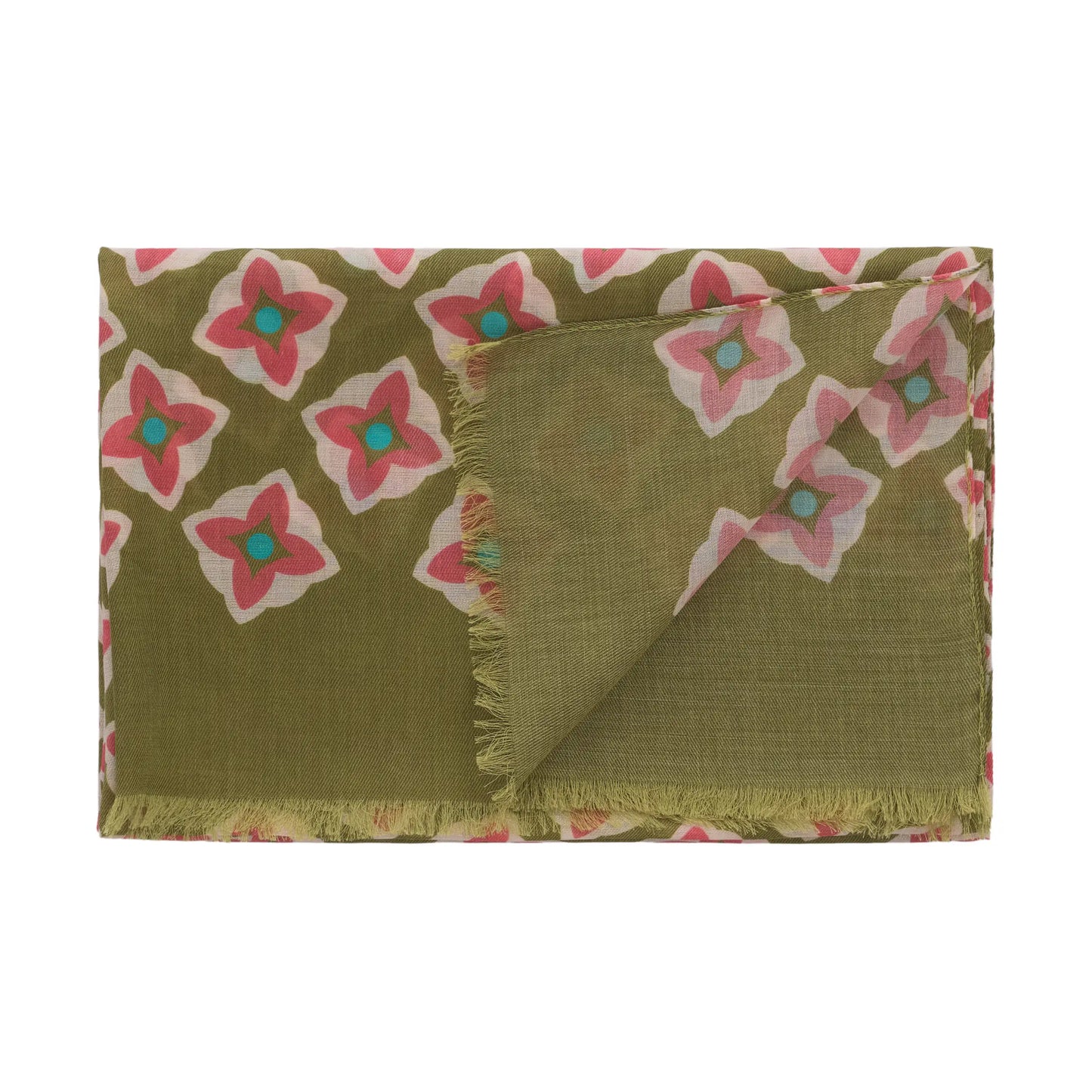Printed Wool and Cotton Scarf in Green