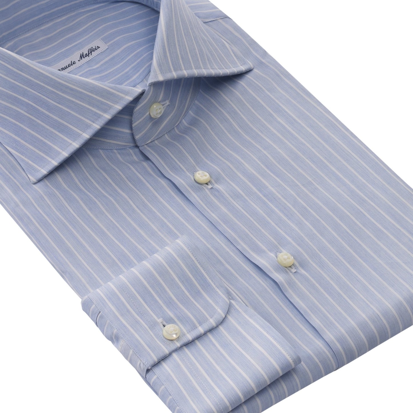 Emanuele Maffeis Striped Cotton Light Blue Shirt with Cutaway Collar - SARTALE