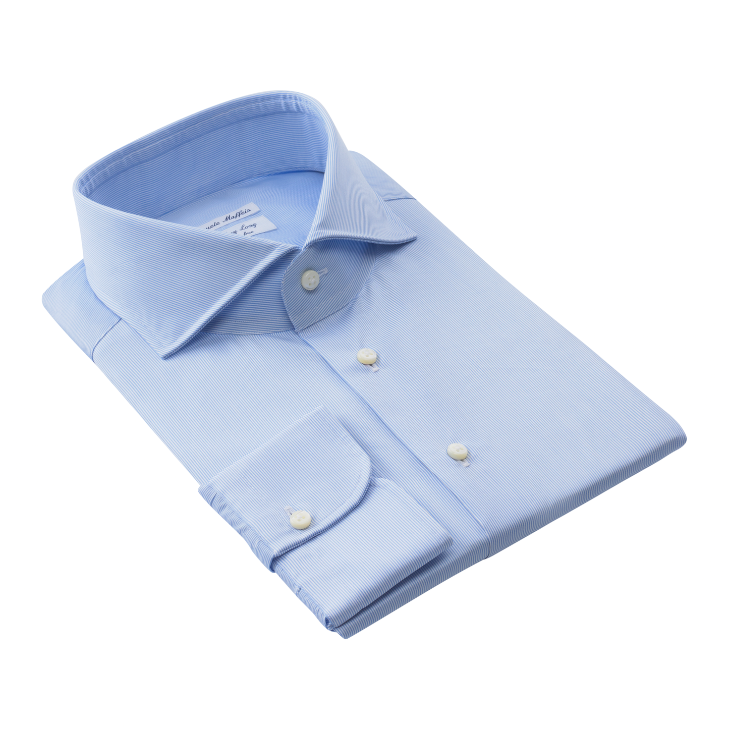 Emanuele Maffeis "All Day Long Collection" Pinstriped Cotton Light Blue Shirt with Shark Collar - SARTALE