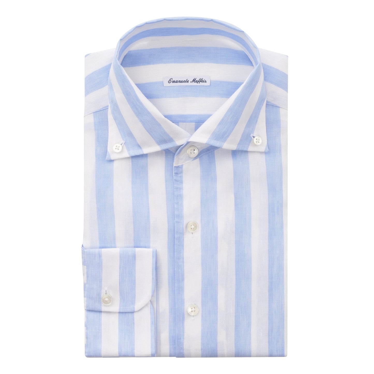 Emanuele Maffeis Linen and Cotton-Blend Striped Oxford Light Blue Shirt - SARTALE