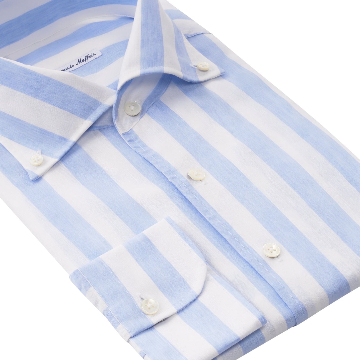 Emanuele Maffeis Linen and Cotton-Blend Striped Oxford Light Blue Shirt - SARTALE