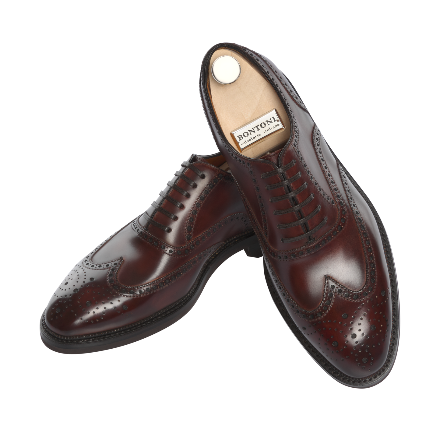 Bontoni «Libertino» Six-Eyelet Oxford Shoes with Perforated Details and Medallion in Marrone Brown - SARTALE