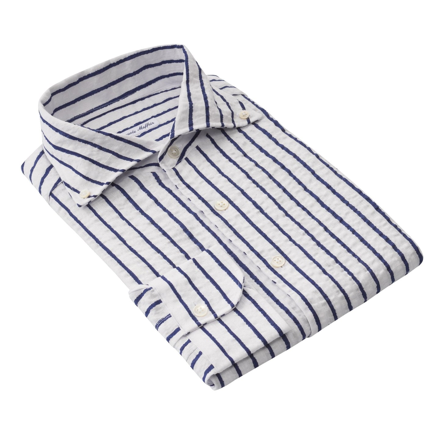 Emanuele Maffeis Wave-Washed Striped Linen White and Blue Shirt - SARTALE