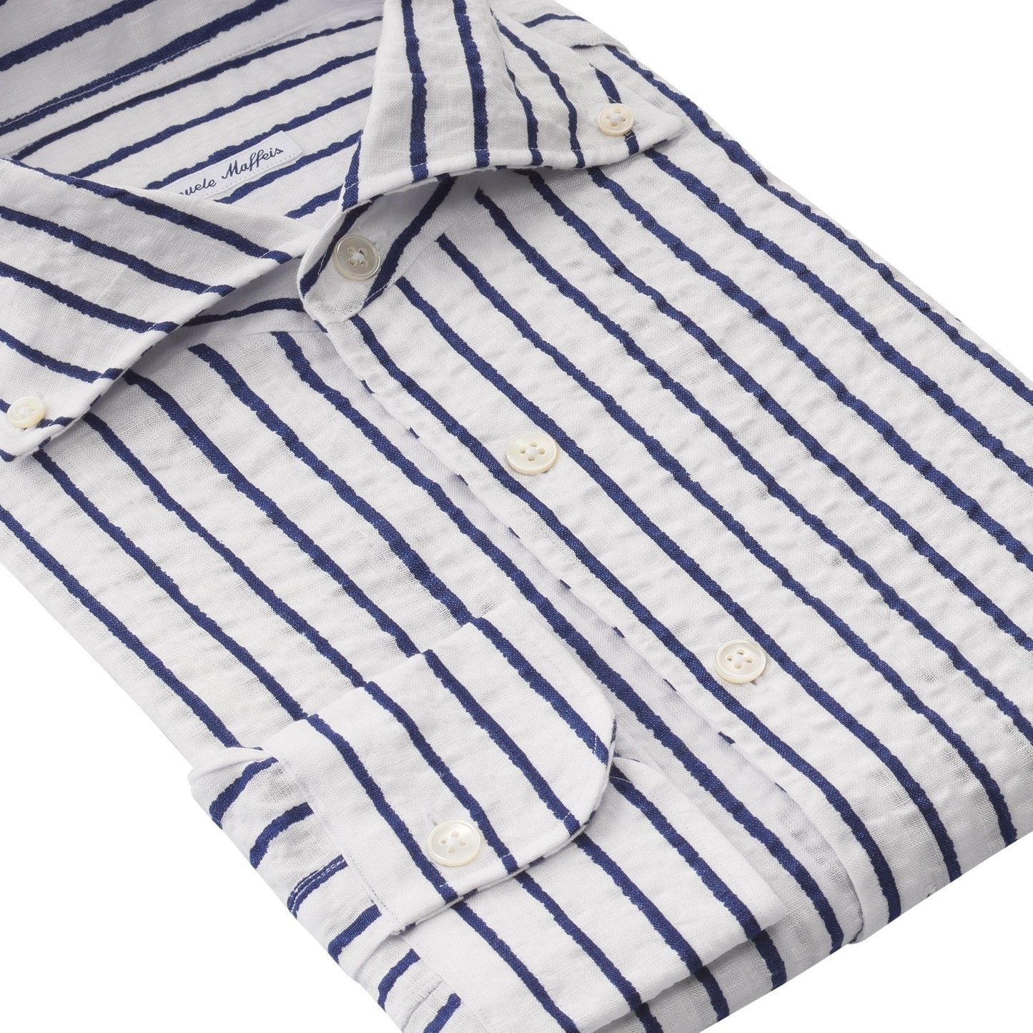 Emanuele Maffeis Wave-Washed Striped Linen White and Blue Shirt - SARTALE