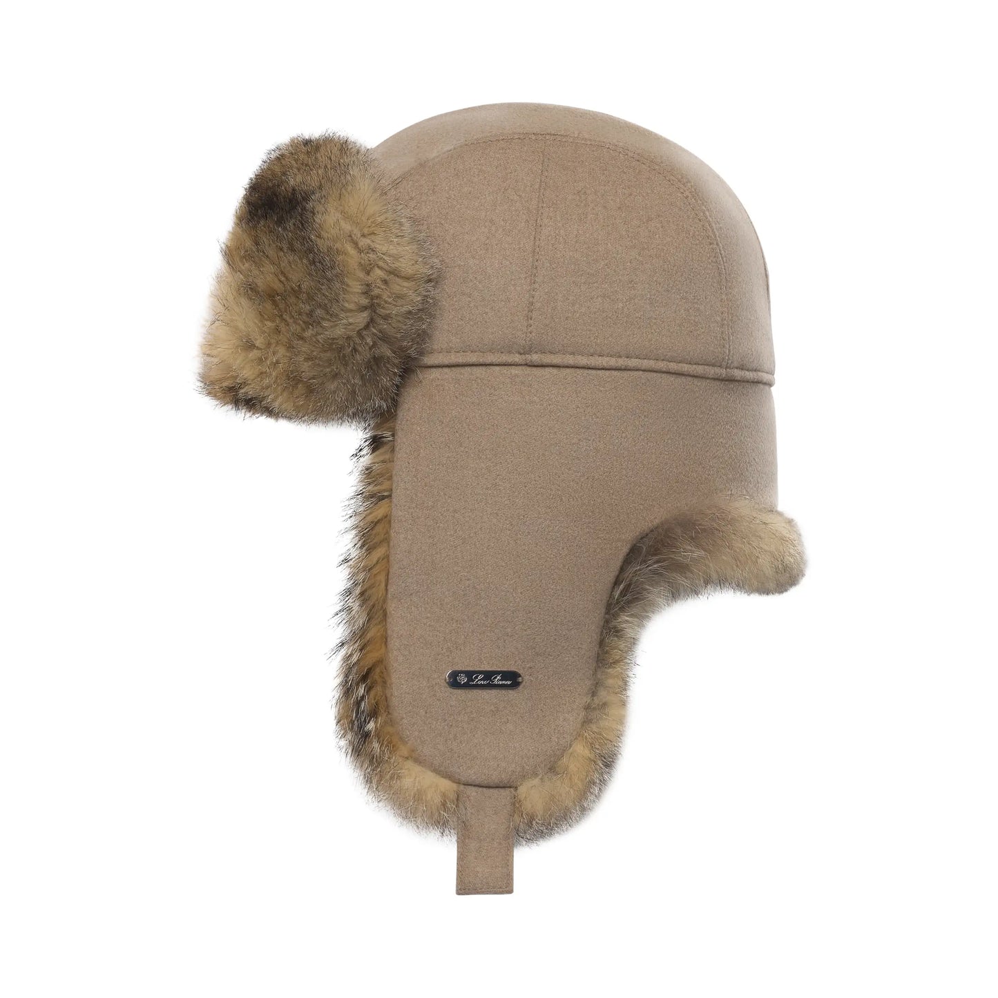 Cashmere Trapper Hat with Fox Fur in Beige