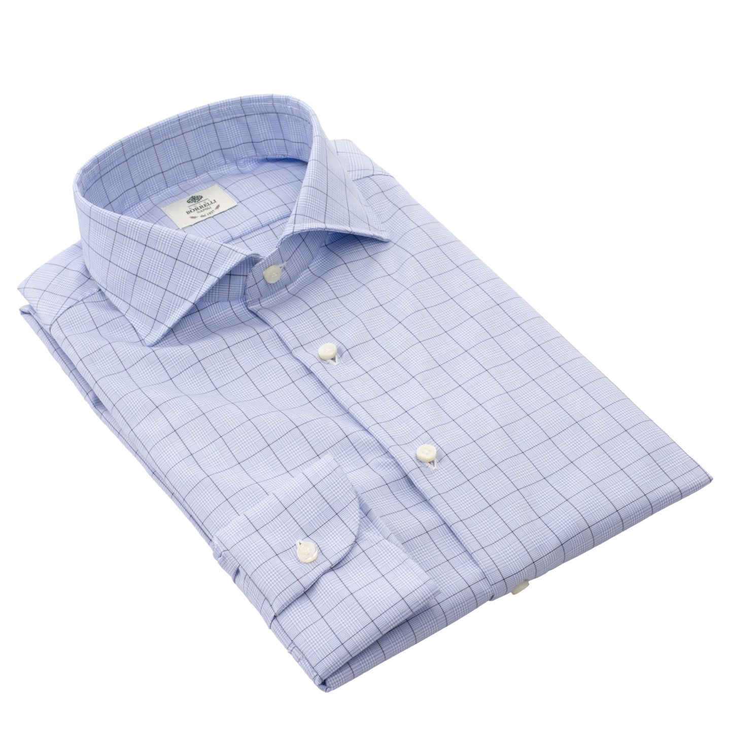 Luigi Borrelli Pied Poul Checked Cotton Shirt in Light Blue - SARTALE