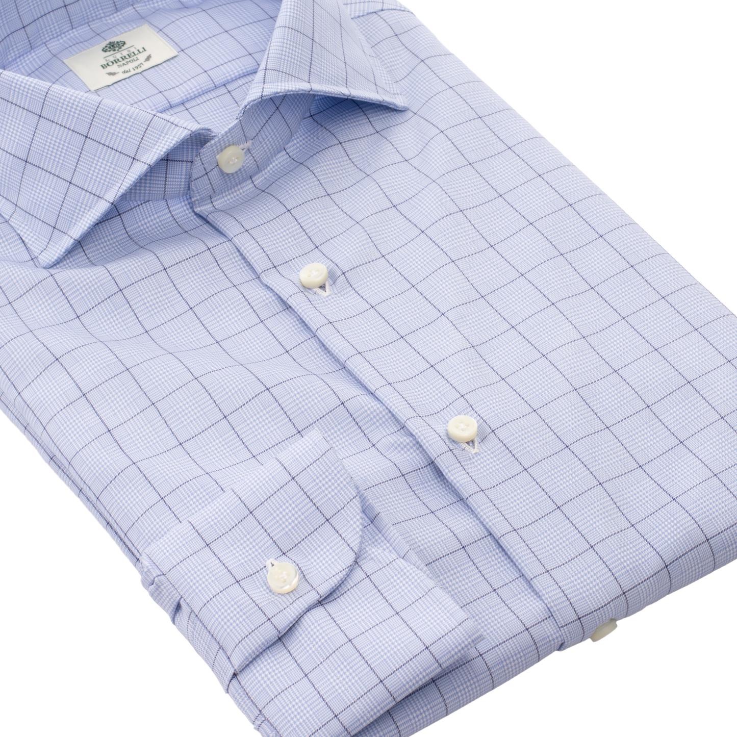Luigi Borrelli Pied Poul Checked Cotton Shirt in Light Blue - SARTALE