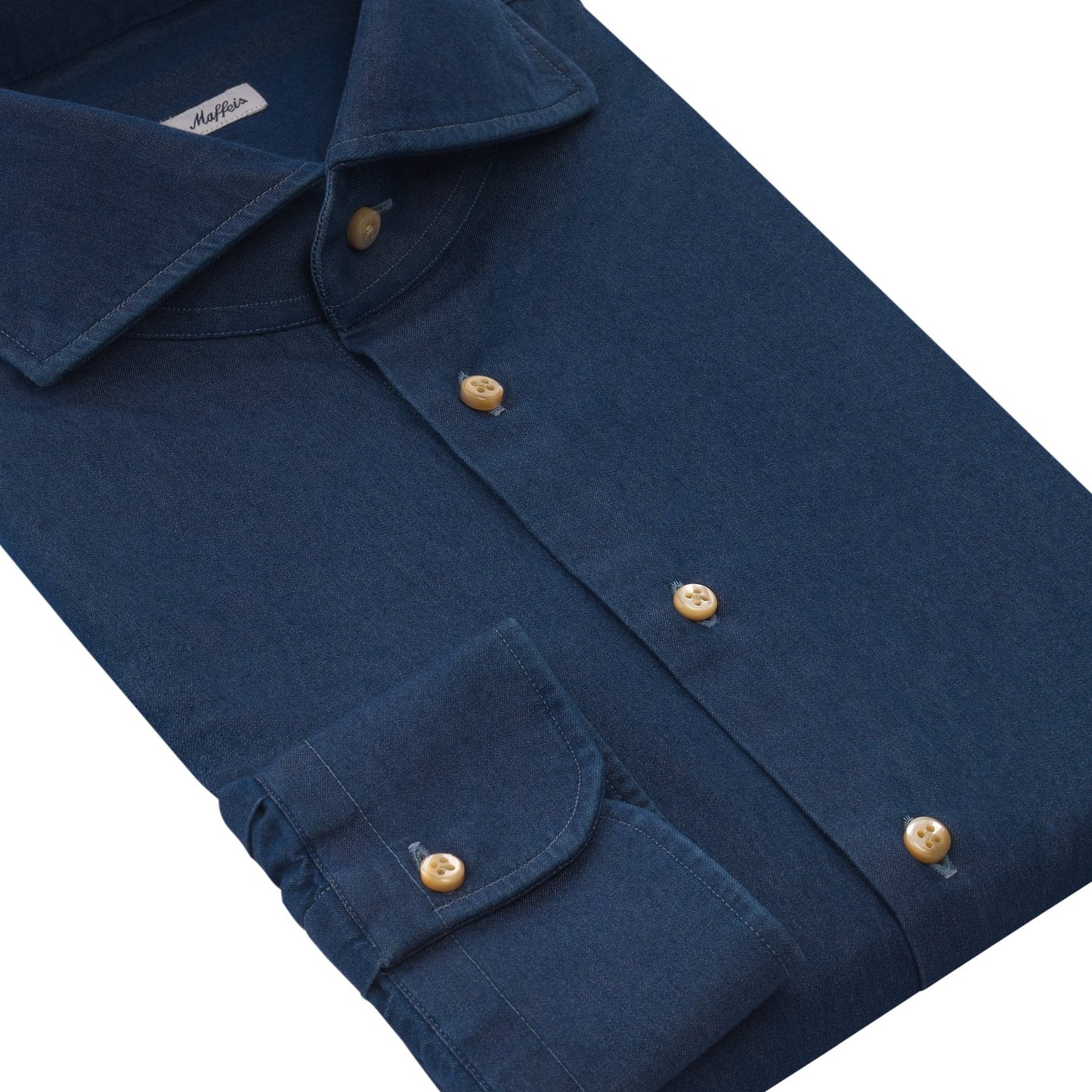 Emanuele Maffeis Cotton Denim Blue Shirt with Shark Collar - SARTALE