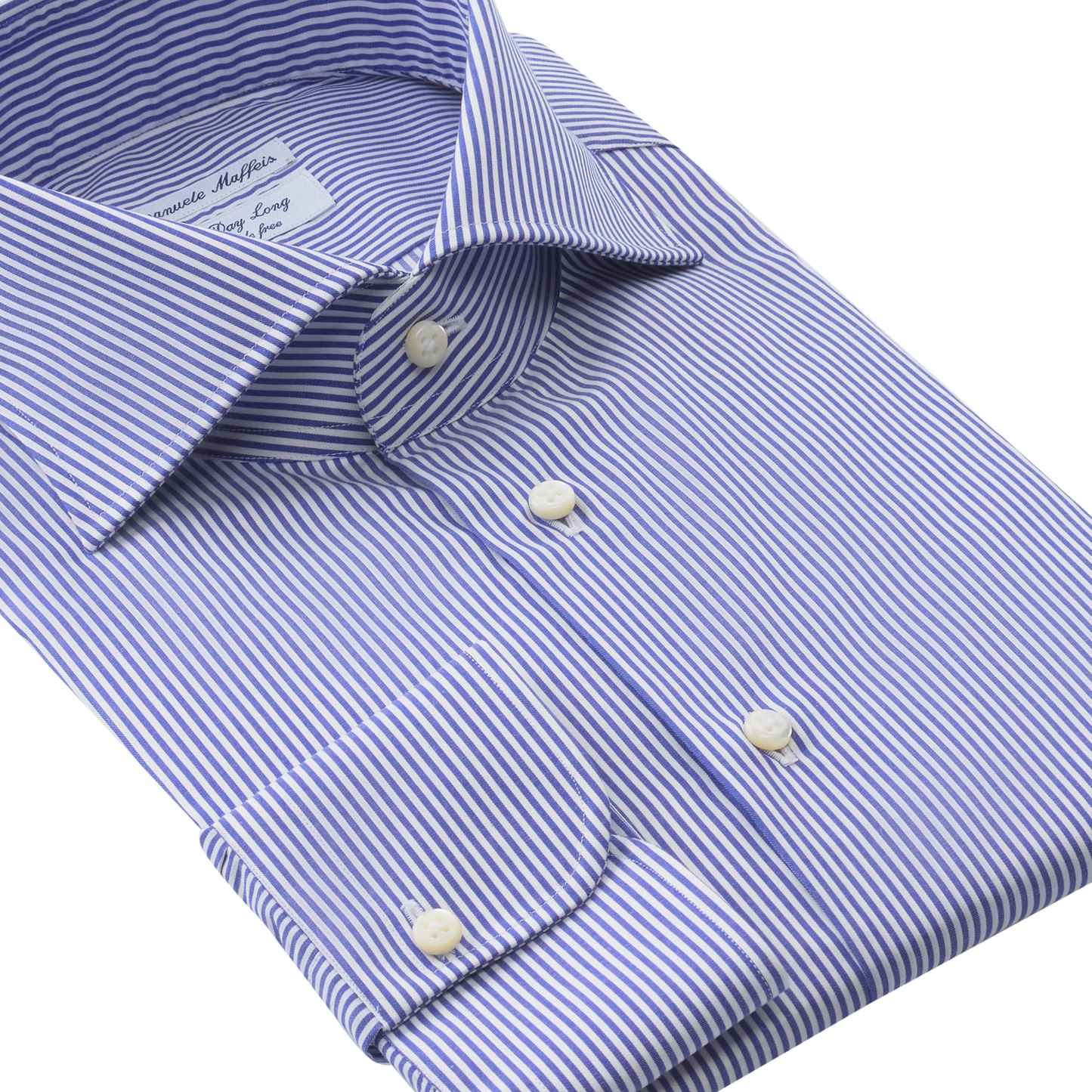 Emanuele Maffeis "All Day Long Collection" Bengal-Stripe Cotton Blue Shirt with Cutaway Collar - SARTALE