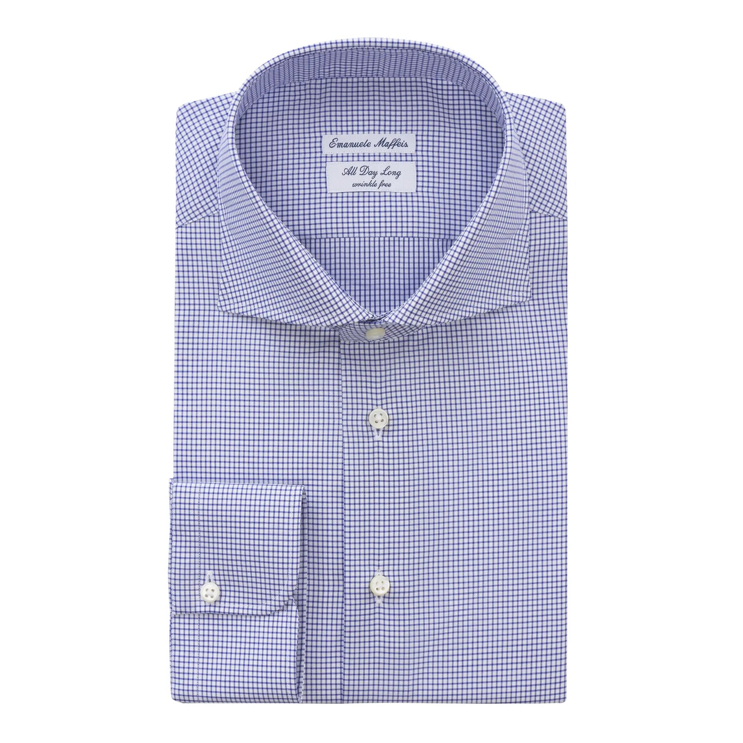 "All Day Long Collection" Graph-Check Cotton Blue Shirt with Cutaway Collar