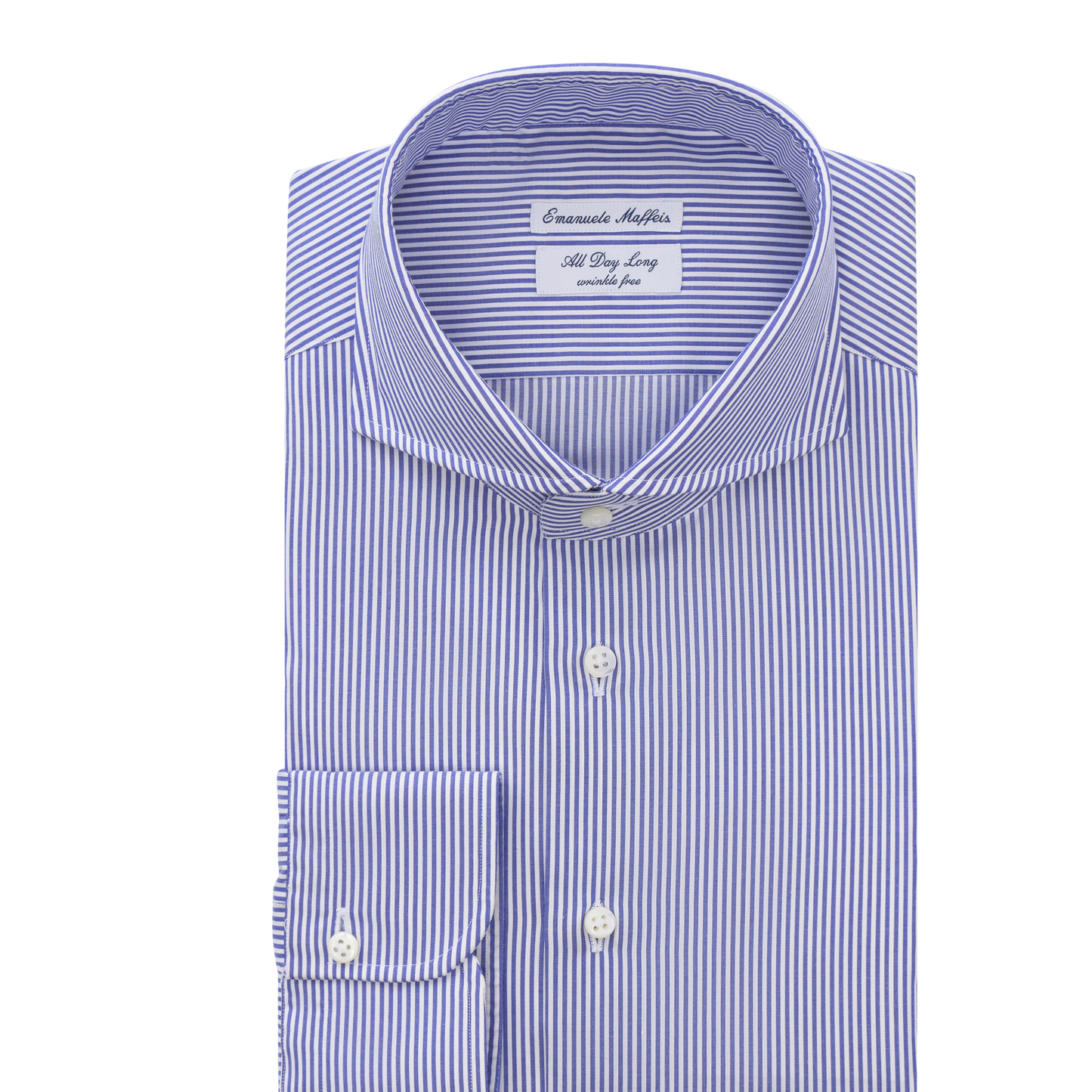 Emanuele Maffeis "All Day Long Collection" Striped Cotton Blue Shirt with Shark Collar - SARTALE