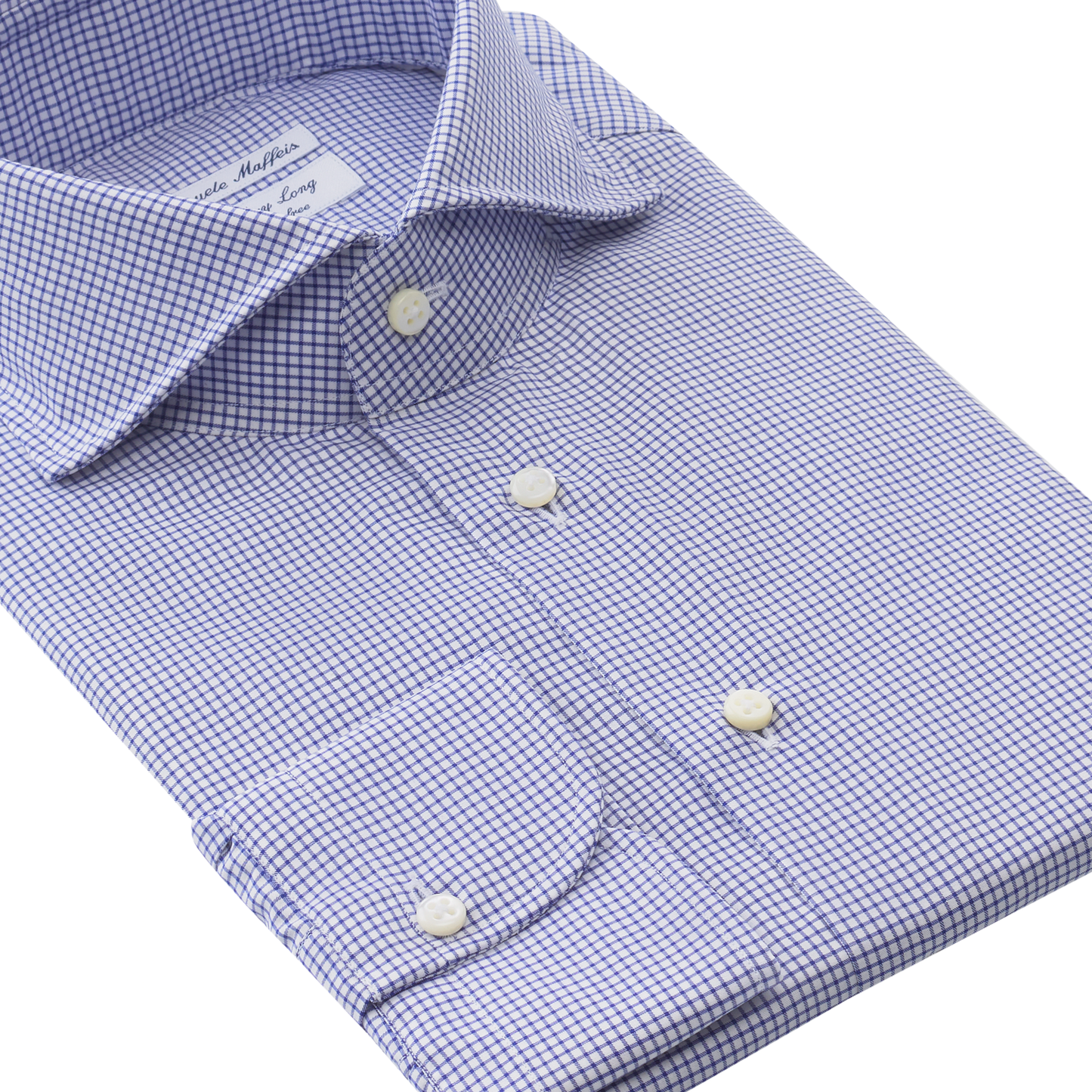 Emanuele Maffeis "All Day Long Collection" Checked Cotton Blue Shirt with Shark Collar - SARTALE
