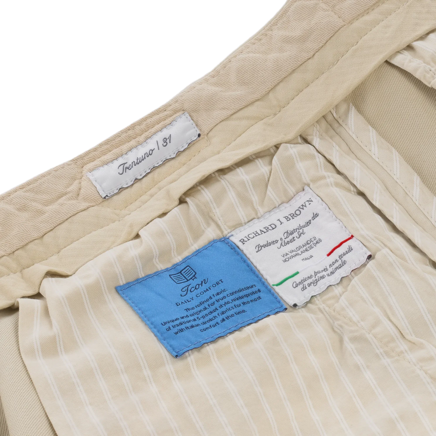 Slim-Fit Stretch-Cotton Trousers with Buckle Waist Adjusters in Cream