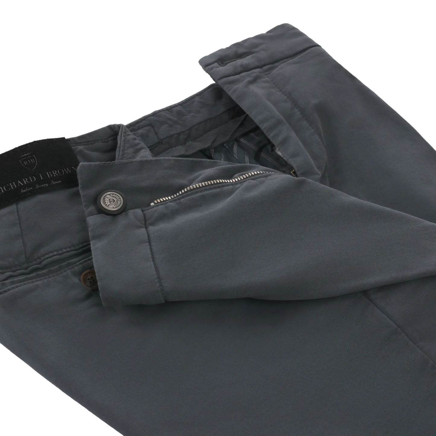 Slim-Fit Stretch-Cotton Trousers with Buckle Adjusters in Metallic Grey