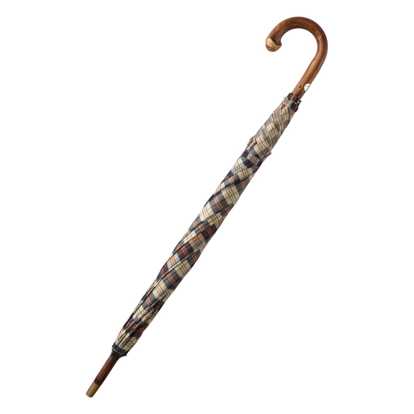 Bontoni Chestnut Wood-Handle Checked Multicolor Umbrella - SARTALE