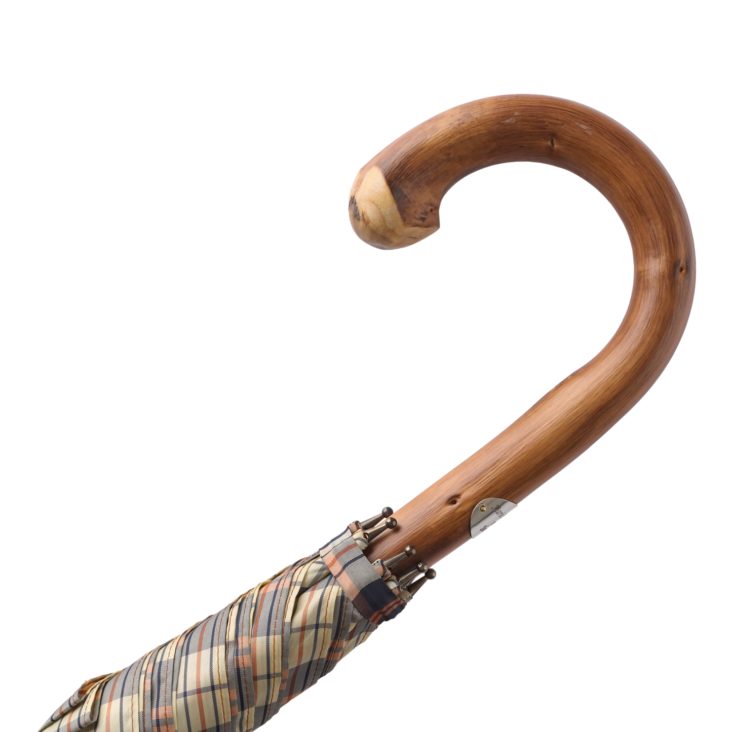 Chestnut Wood-Handle Checked Multicolor Umbrella