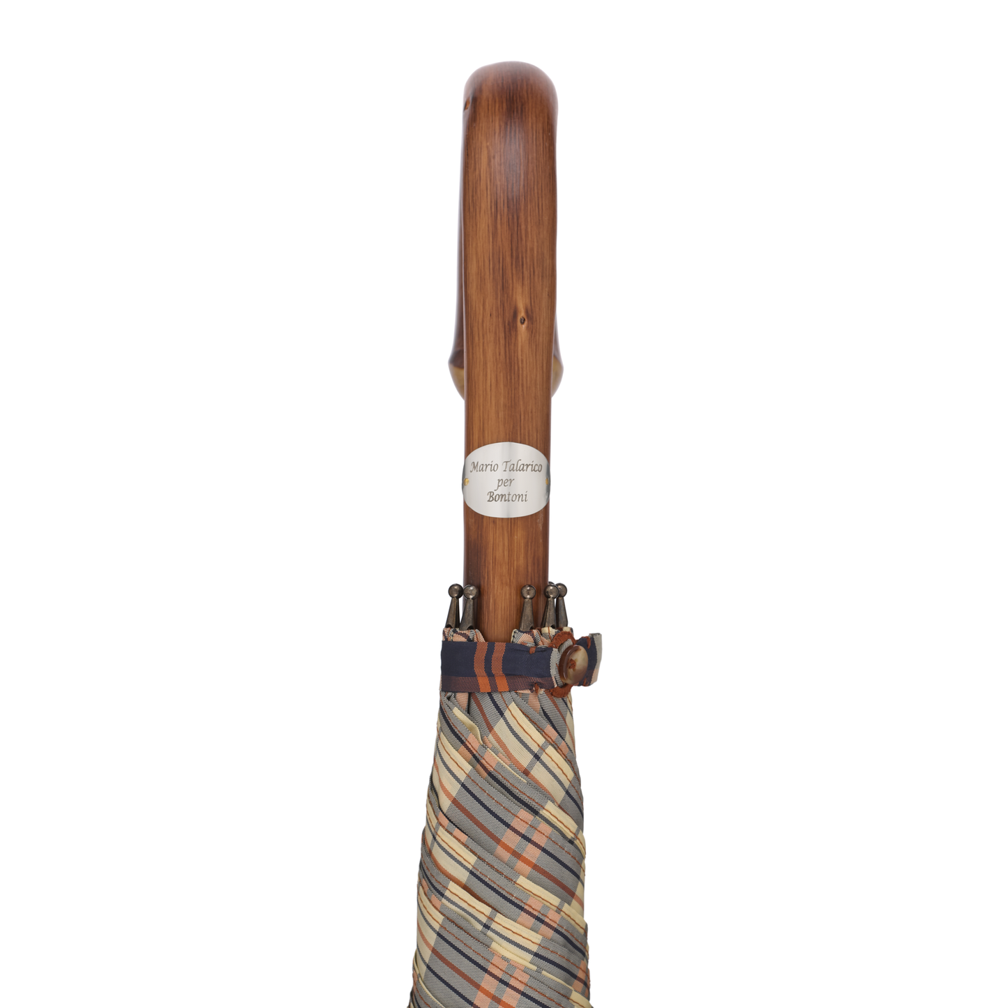 Chestnut Wood-Handle Checked Multicolor Umbrella