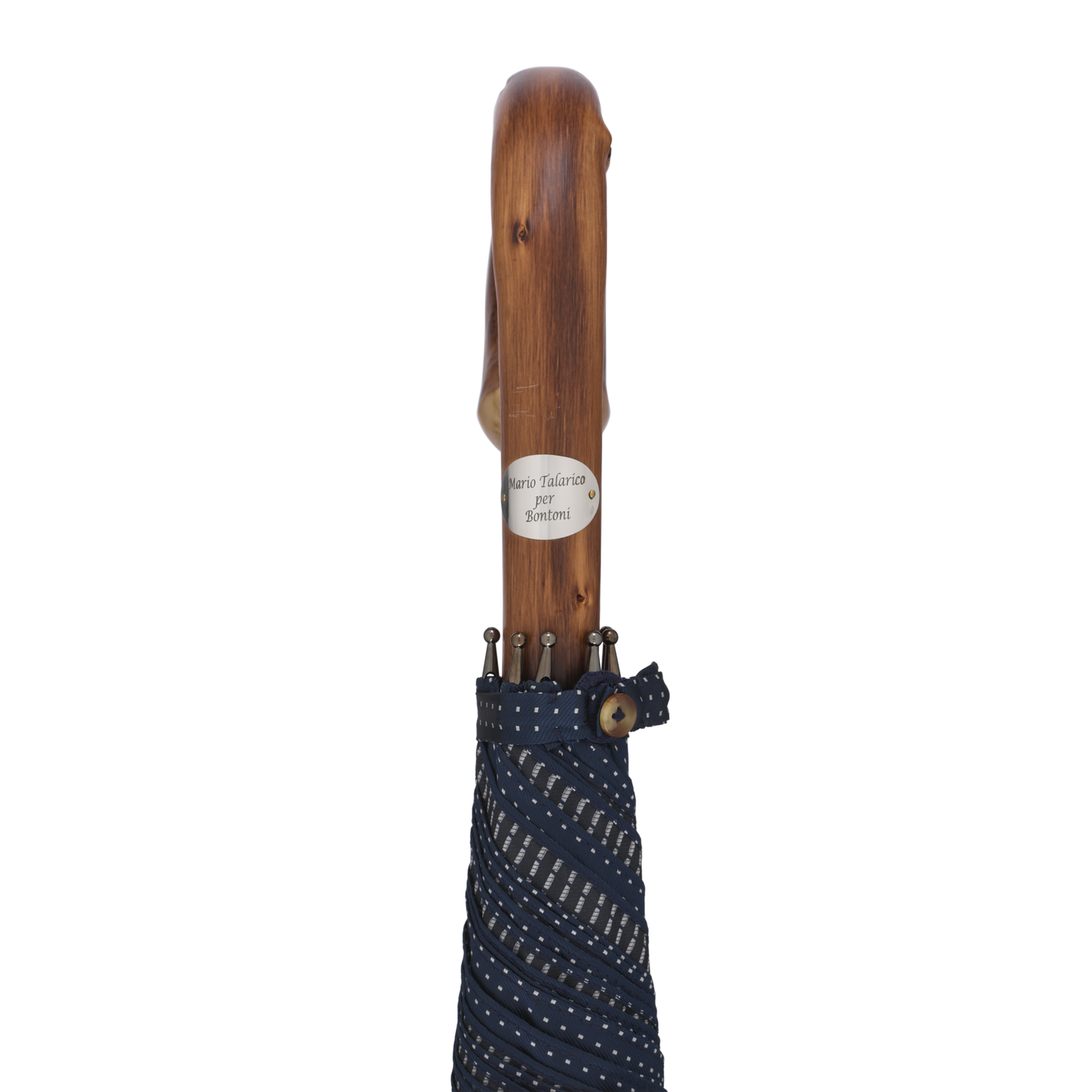 Chestnut Wood-Handle Polka Dot Umbrella in Blue