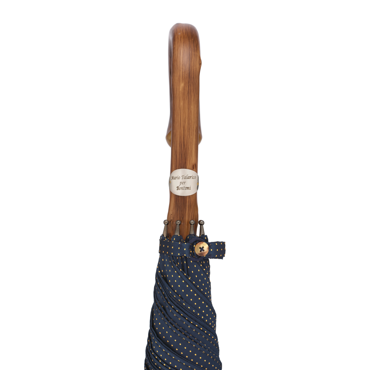 Chestnut Wood-Handle Polka Dot Umbrella in Blue