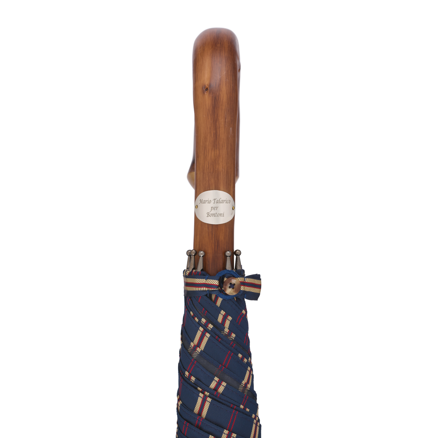 Chestnut Wood-Handle Striped Umbrella in Blue