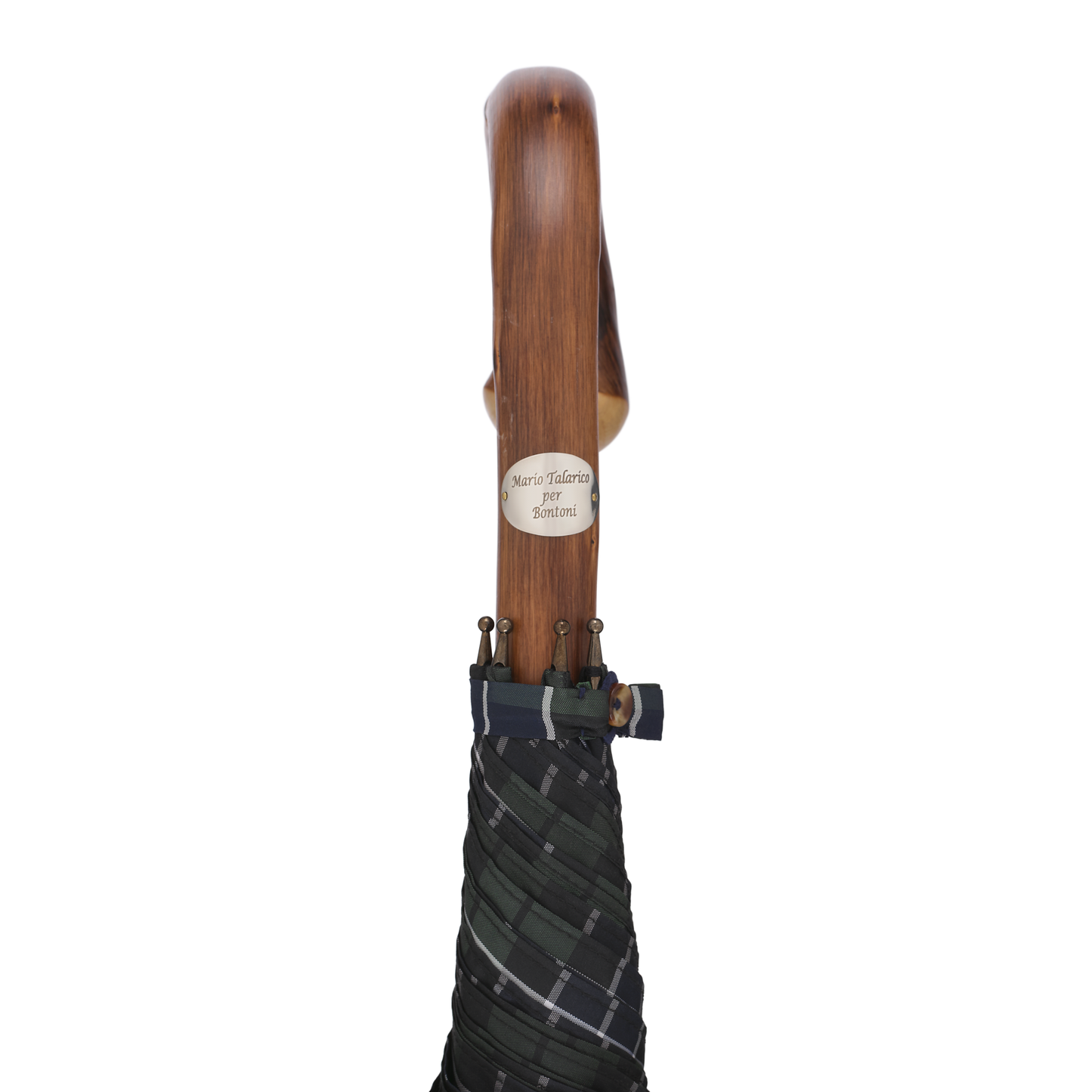 Chestnut Wood-Handle Checked Umbrella in Green