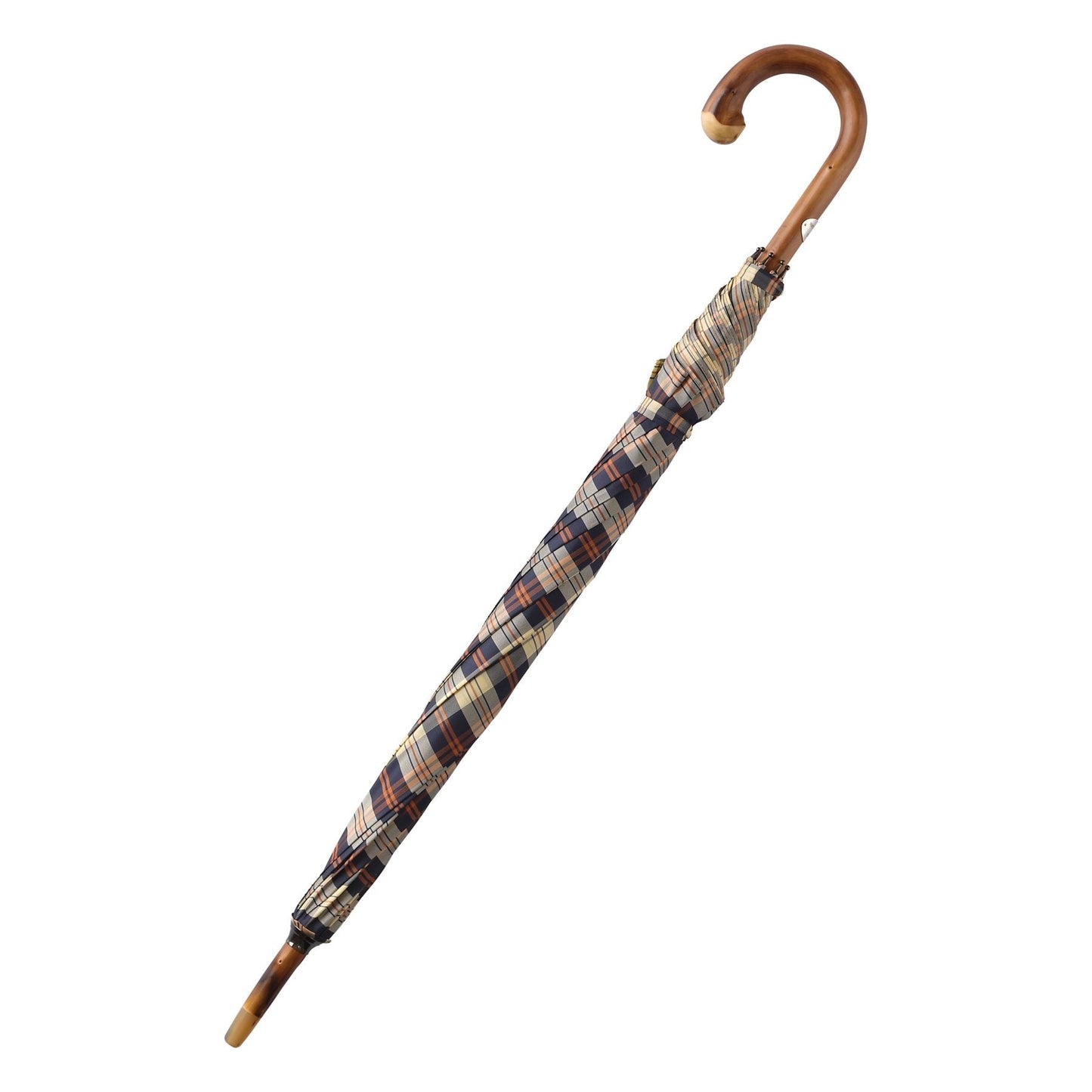 Bontoni Chestnut Wood-Handle Checked Multicolor Umbrella - SARTALE