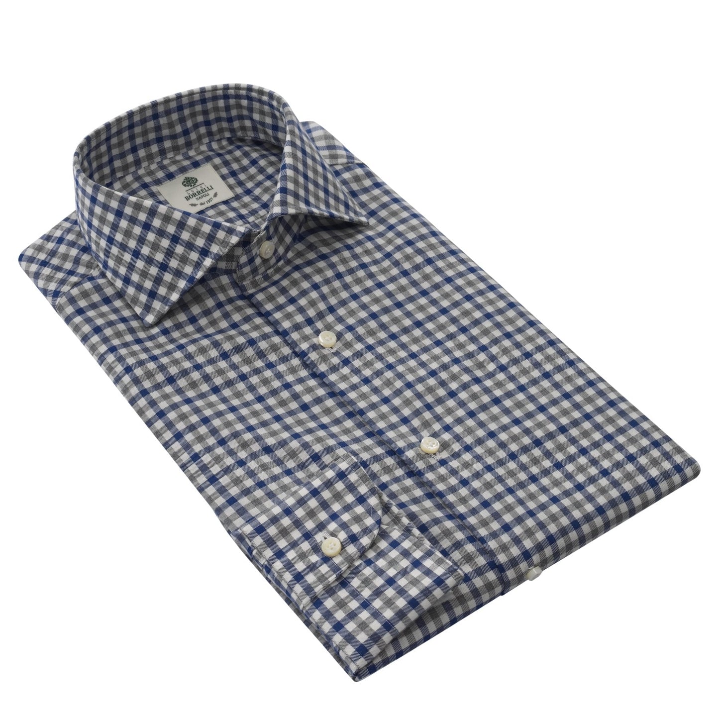 Luigi Borrelli Regular-Fit Checked Twill-Cotton Shirt in Blue - SARTALE