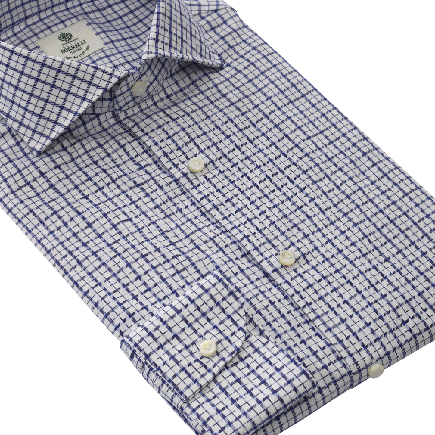 Luigi Borrelli Twill-Cotton Checked Shirt in Blue - SARTALE