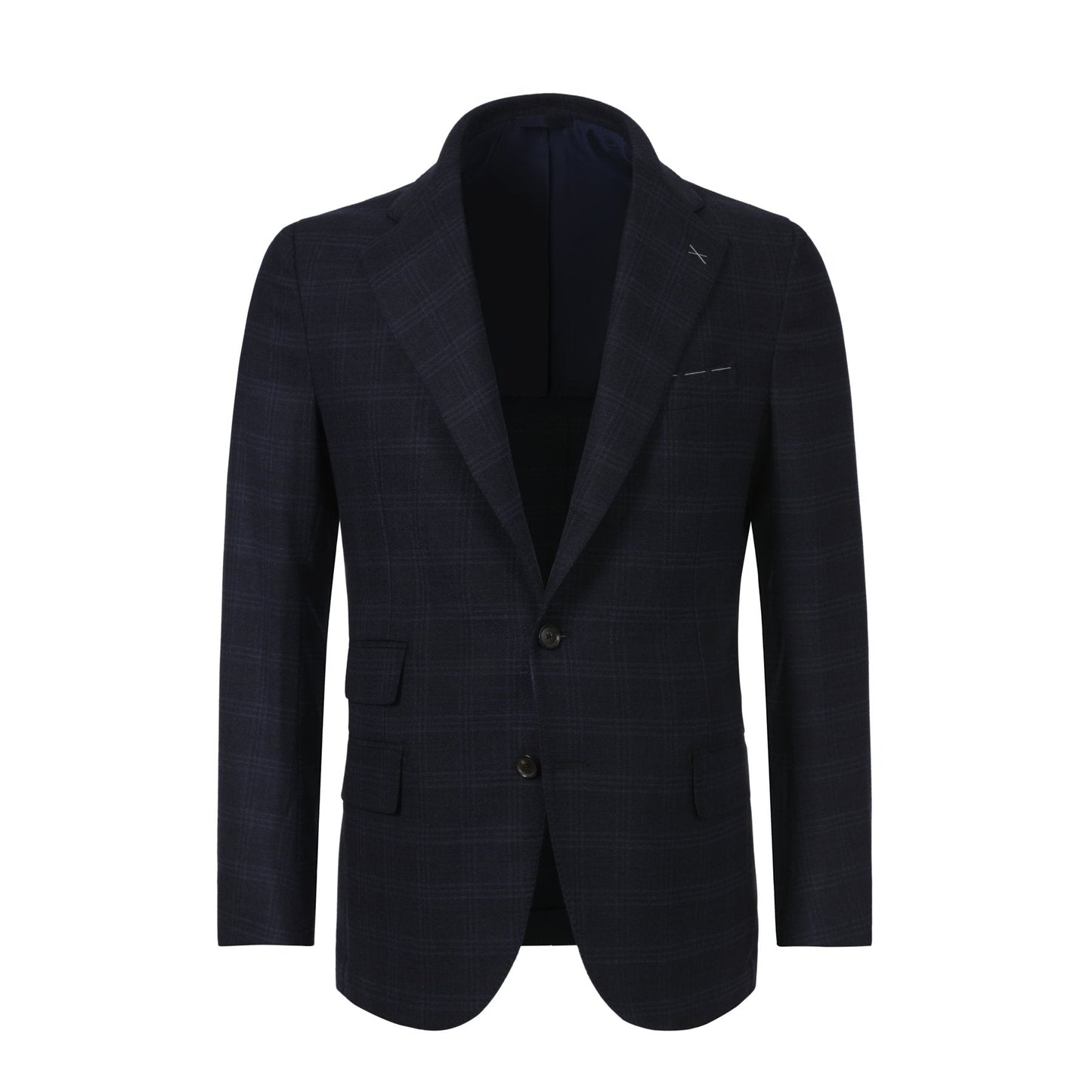 De Petrillo Single-Breasted Plaid-Check Wool Suit in Dark Blue. Exclusively Made for Sartale - SARTALE