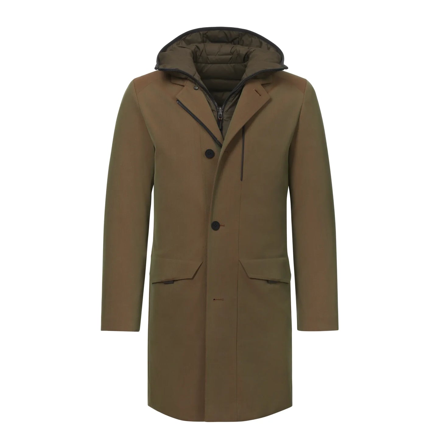 Drone Laminated Virgin Wool and Bio Nylon Trench Coat