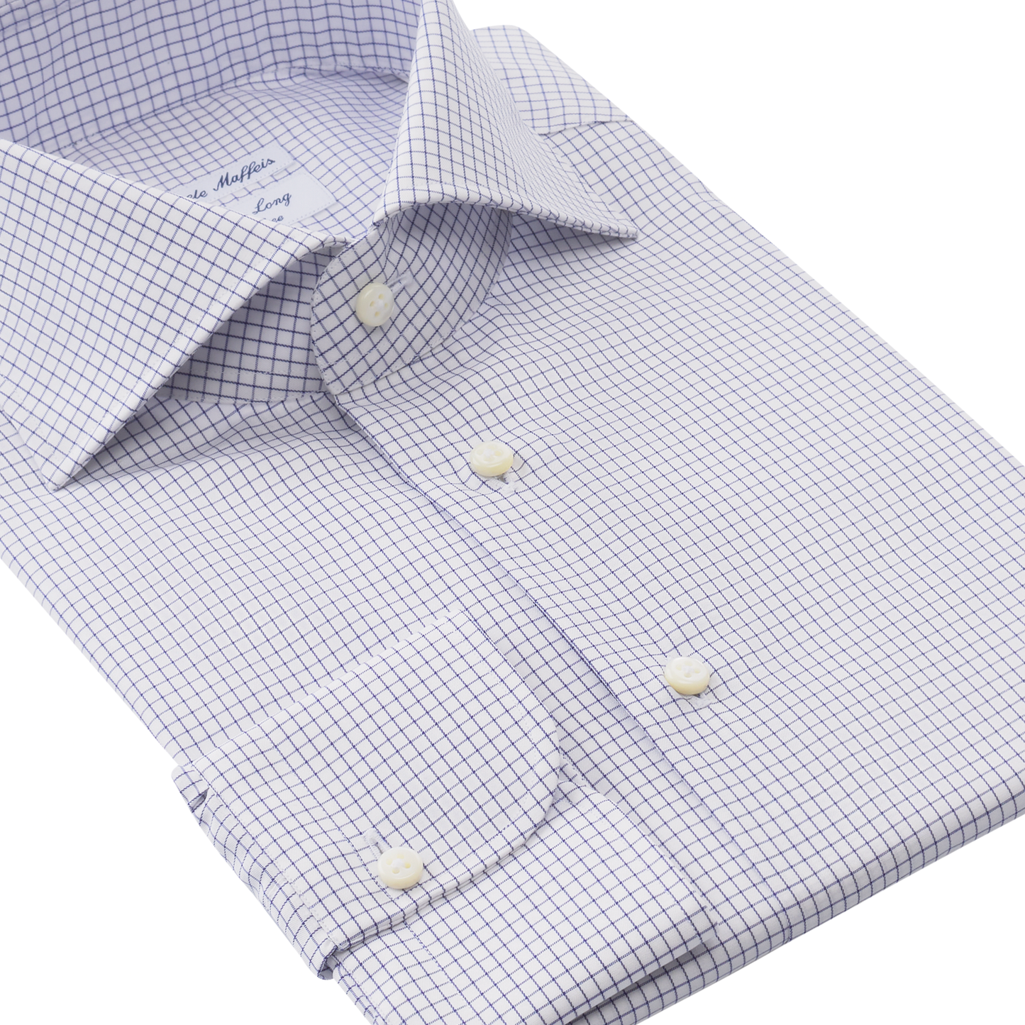 Emanuele Maffeis "All Day Long Collection" Graph-Check Cotton Blue Shirt with Cutaway Collar - SARTALE
