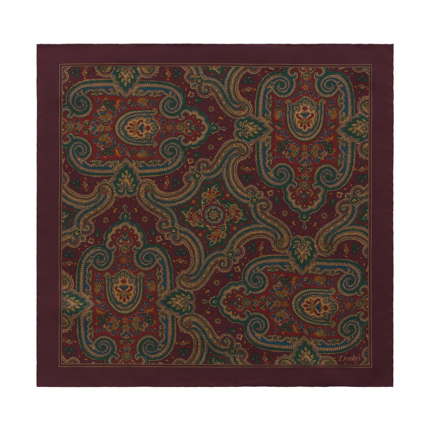 Paisley-Print Silk Pocket Square in Burgundy