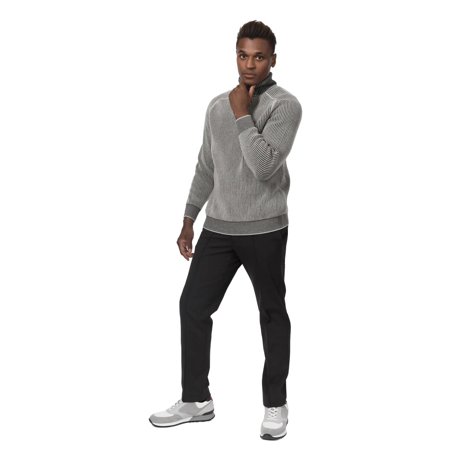 Stretch-Virgin Wool and Nylon-Blend Bonded Trousers in Graphite Grey